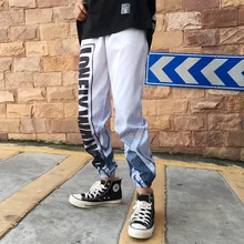 Весна и лето хип хоп Tide бренд чистый красный Повседневный Спортивный Национальный градиент цвета луч ноги мужские брюки