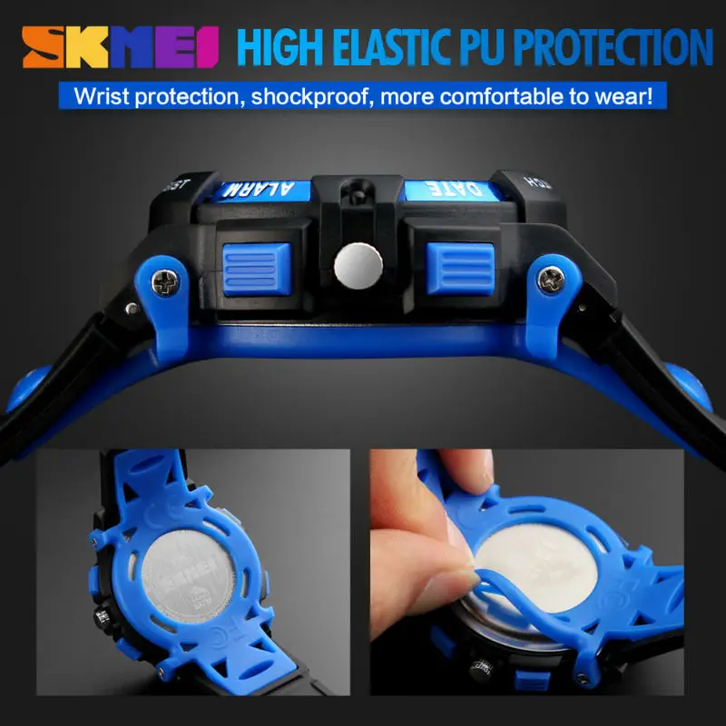 SKMEI Back Light Dual Time Display Sports Kids Watches Children Military 5Bar Waterproof Chrono Alarm Wristwatch For Boys Girls 3