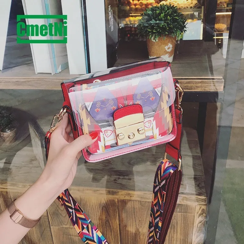 

2019 fashion new transparent bag ladies cute pouch width with crossbody bag mini jelly bag