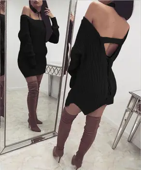 

Fashion 2017 Women Ladies Winter Long Sleeve Knitted Sweater Party Sexy Backless Loose Solid Sweaters