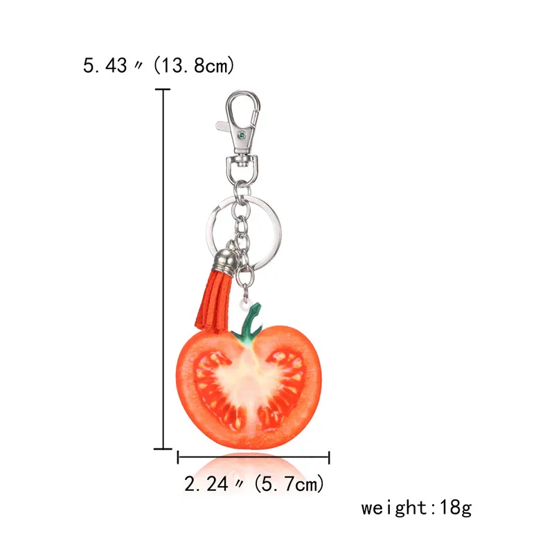 Большой Летний брелок для ключей с фруктами яблоко арбуз Pitaya Pine apple Kiwifruit, брелок для ключей, брелок для ключей с свежими фруктами, ювелирные изделия - Цвет: tomato