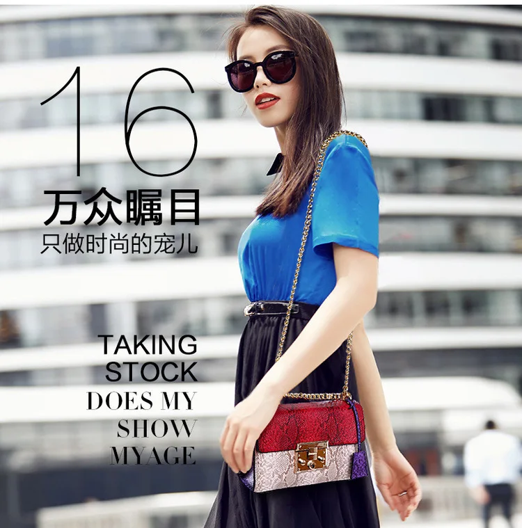 Women Colorful Snake Skin Print Flap Handbag (3)