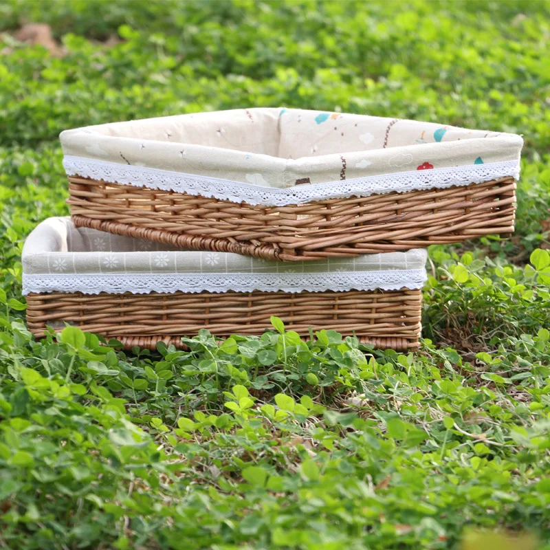 Rattan Wicker Storage Basket for Living Room Kitchen Bedroom Desktop Snacks Candy Food Cosmetics Jewelry Storage Box Organizer