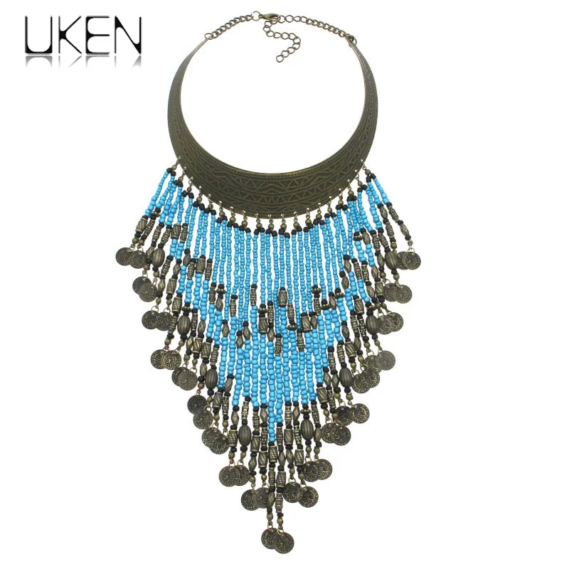 

UKEN Bohemian Style Long Resin Tassel Necklace Punk Torques Choker Women Exaggerated Accessories Statement Necklaces & Pendants