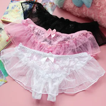 

Lovely princess lace sexy temptation transparent gauze thong underwear open file T string tanga culotte femme panties panty