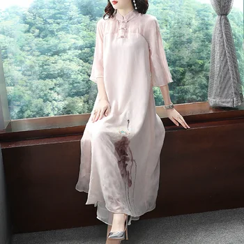 

KMETRAM Summer Linen Dress 2019 Spring Summer Vintage Elegant Dress for Women Pink Long Dress Ladies Dresses Vestidos MY2653