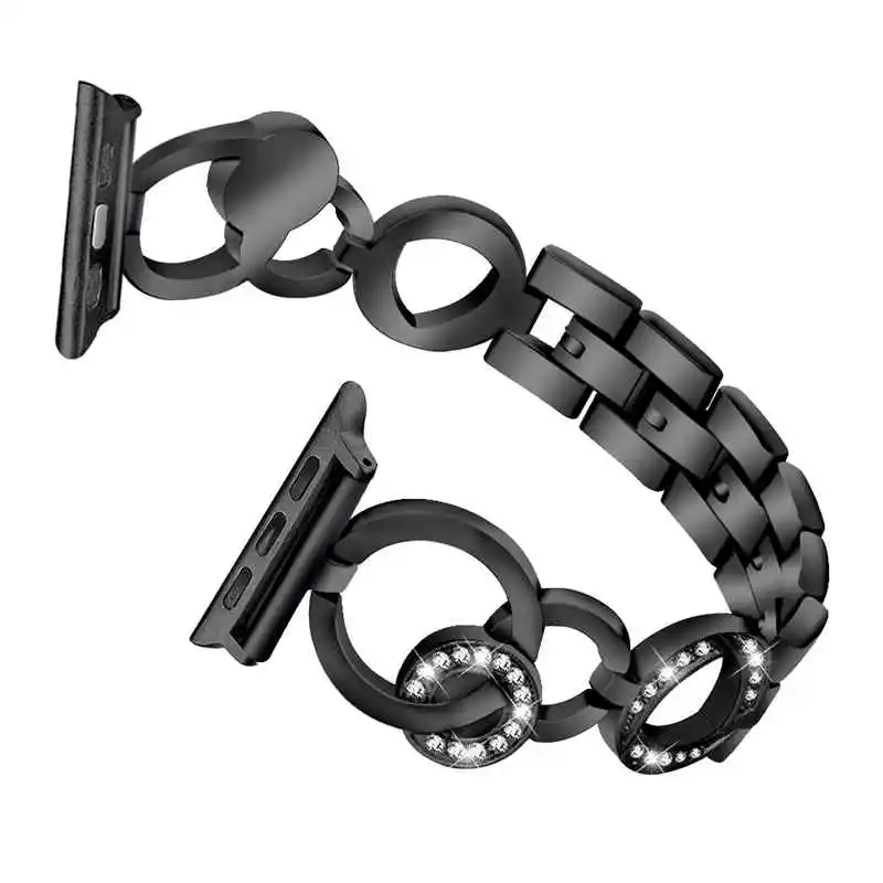 Joyozy женские часы с бриллиантами для apple watch Band 38 мм/42 мм/40 мм/44 мм ремешок из нержавеющей стали iwatch ремешок для часов аpple - Цвет ремешка: Black