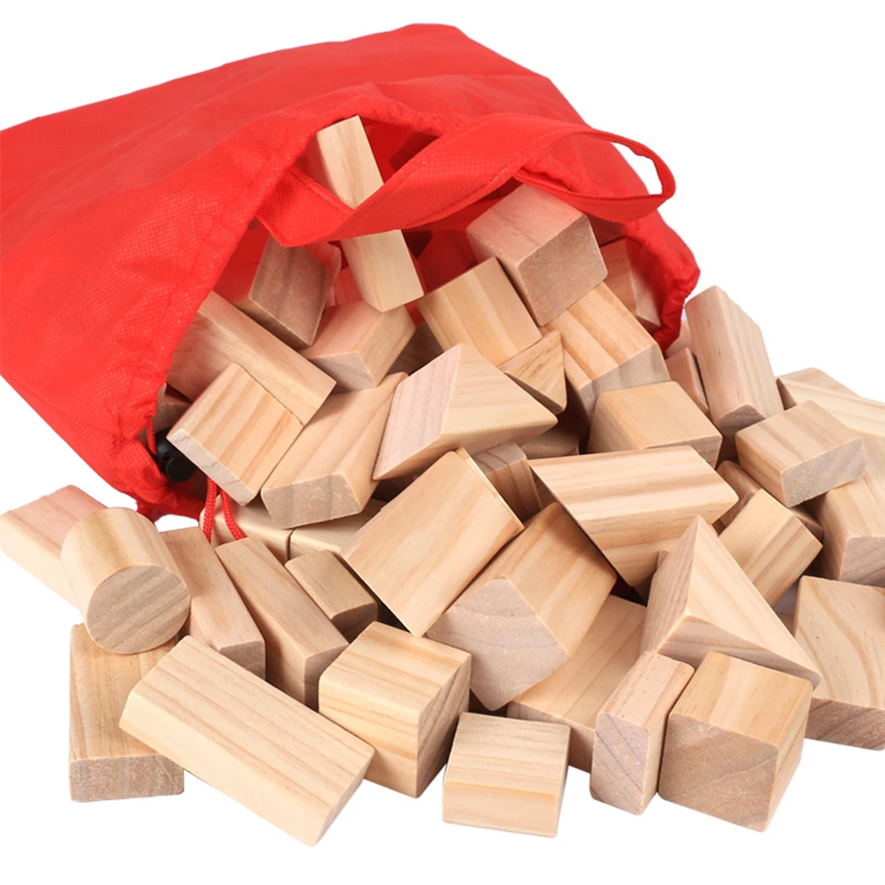 Greatest 100 Pcs/Lot Premium Wooden Building Blocks Set Children Toys Environmental Wooden Castle Blocks Kit