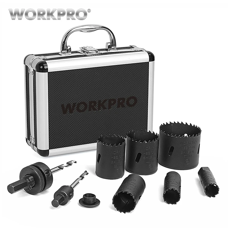 WORKPRO 9PC HSS Core Drill Bits Universal Hole Saw Set High Speed Steel Carbide Tip Hole Saw Tooth for Wood Metal