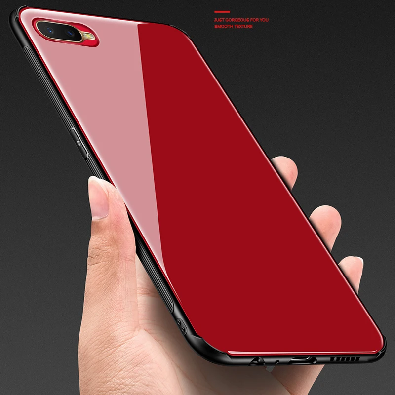 

Tempered glass Case for OPPO K1 Case Mirror Surface Glass Back Cover Case for OPPO K1 Soft Bumper Case OPPOK1