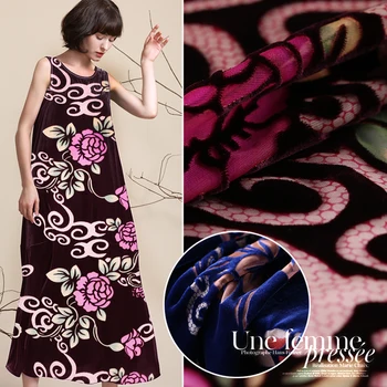 

Printed burnout Silk Velvet Fabric for silk velour dress plant H1SV22