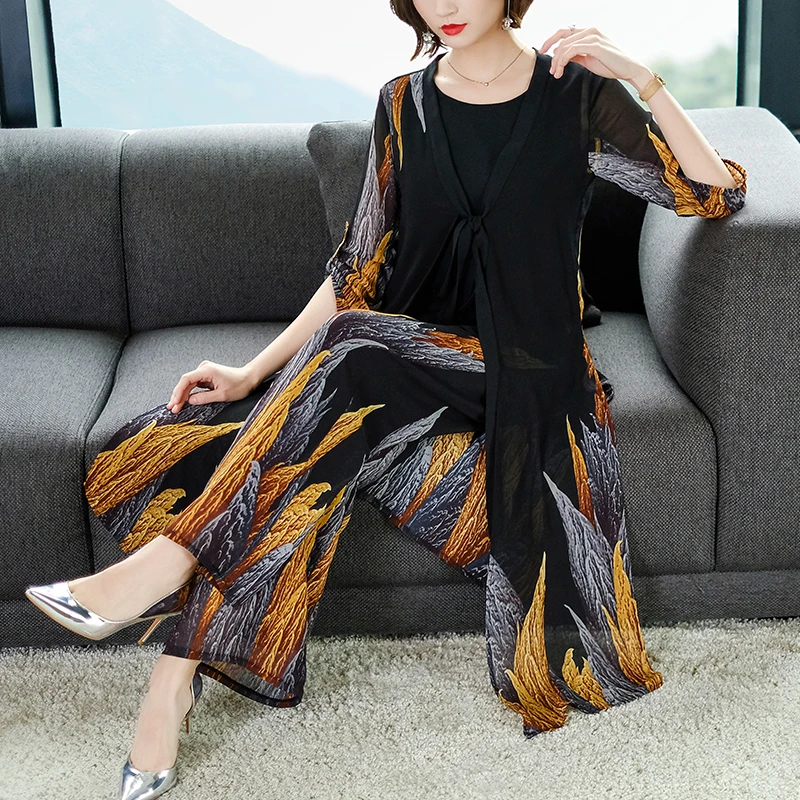

YICIYA Plus Size Outfit Co-ord Set Yellow 2 Two 3 Piece Set Women Pant and Top Cardigan 2019 Summer Print Floral Long Clothing