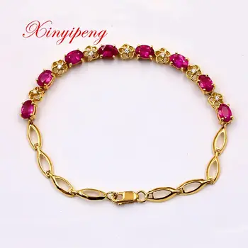 

Xin yi peng 18 k yellow gold inlaid natural ruby bracelet, women bracelet, fashion