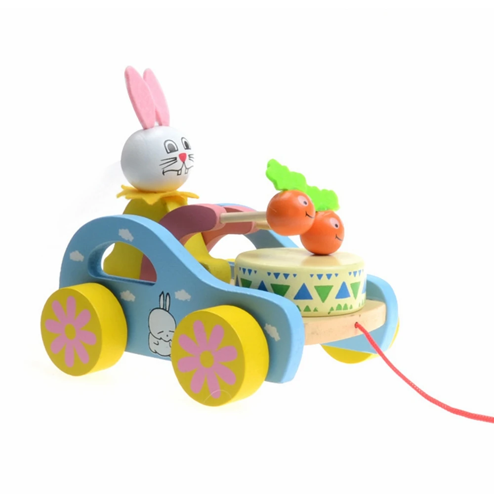 Creative Baby Toys Wooden Early Education Children White Rabbit Trailer Toy Baby Beat Drum Cart Trailer Round Gift Learn to Walk (4)