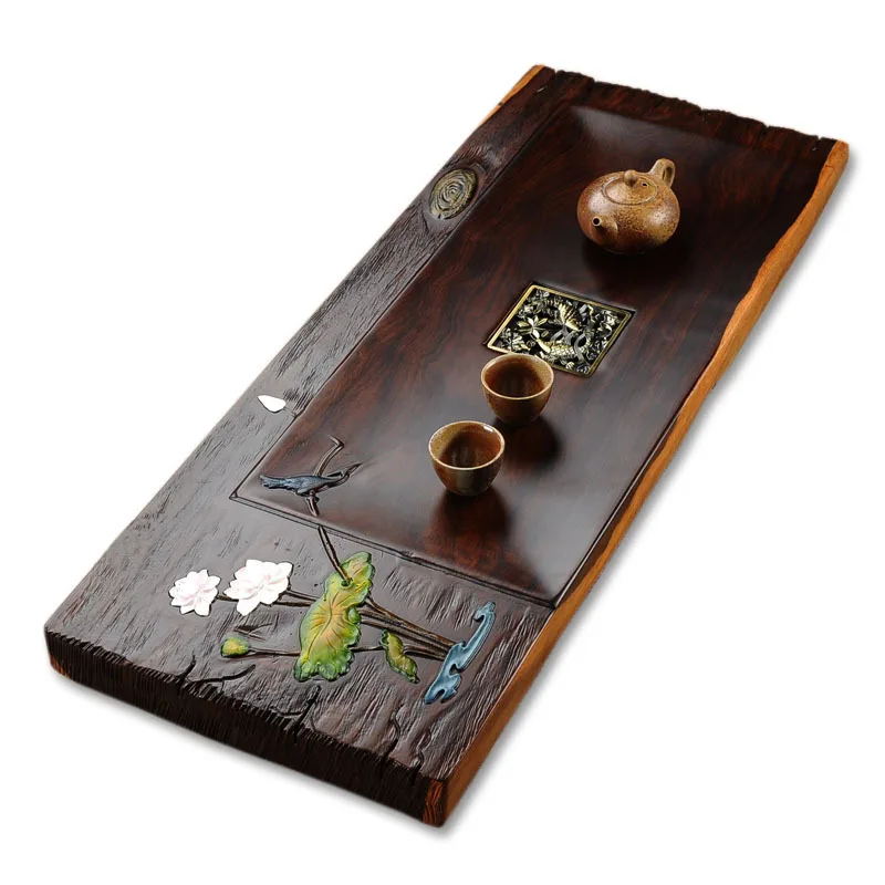Изысканный цветной чайный поднос из черного дерева, чайный сервиз Кунг-фу в китайском стиле для гостиной, чайный столик ча хай, аксессуары для украшения дома