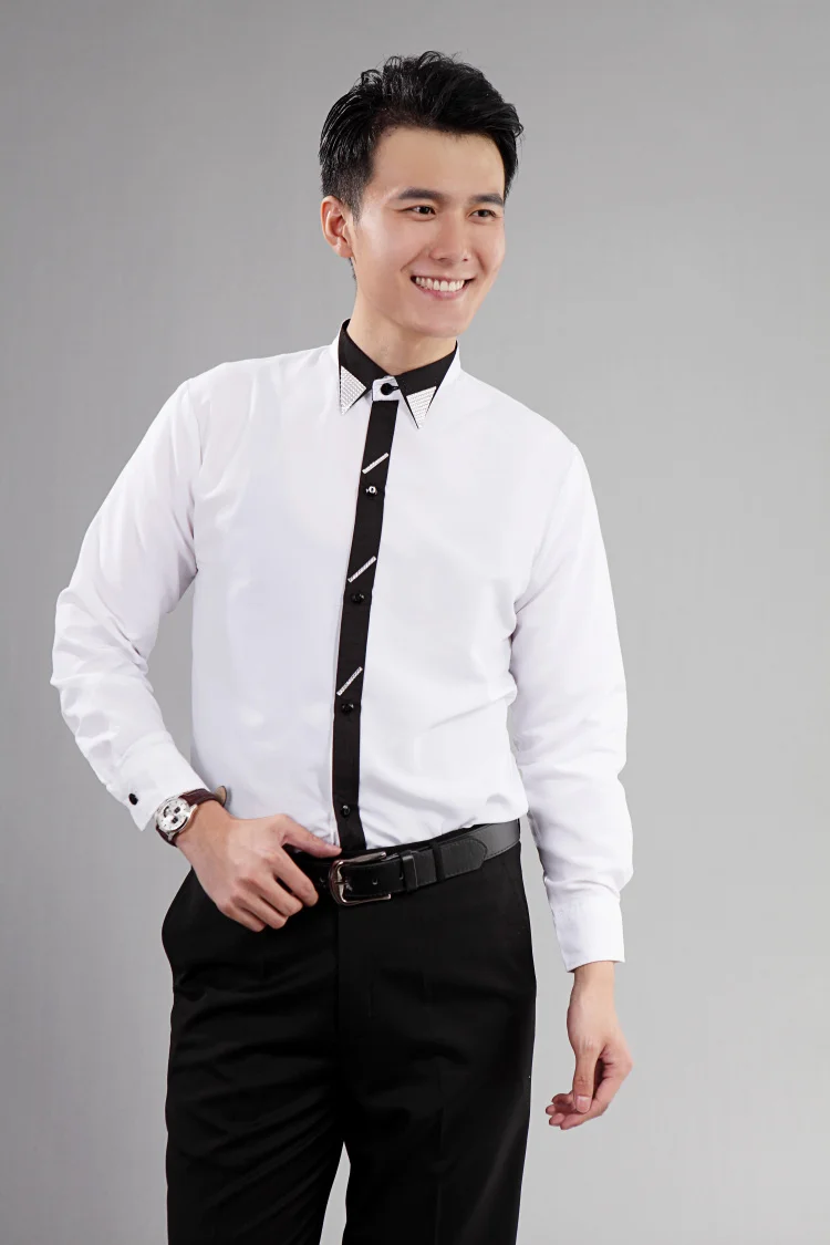 2016 New White Long sleeved Men Shirt Wedding/Prom Groom