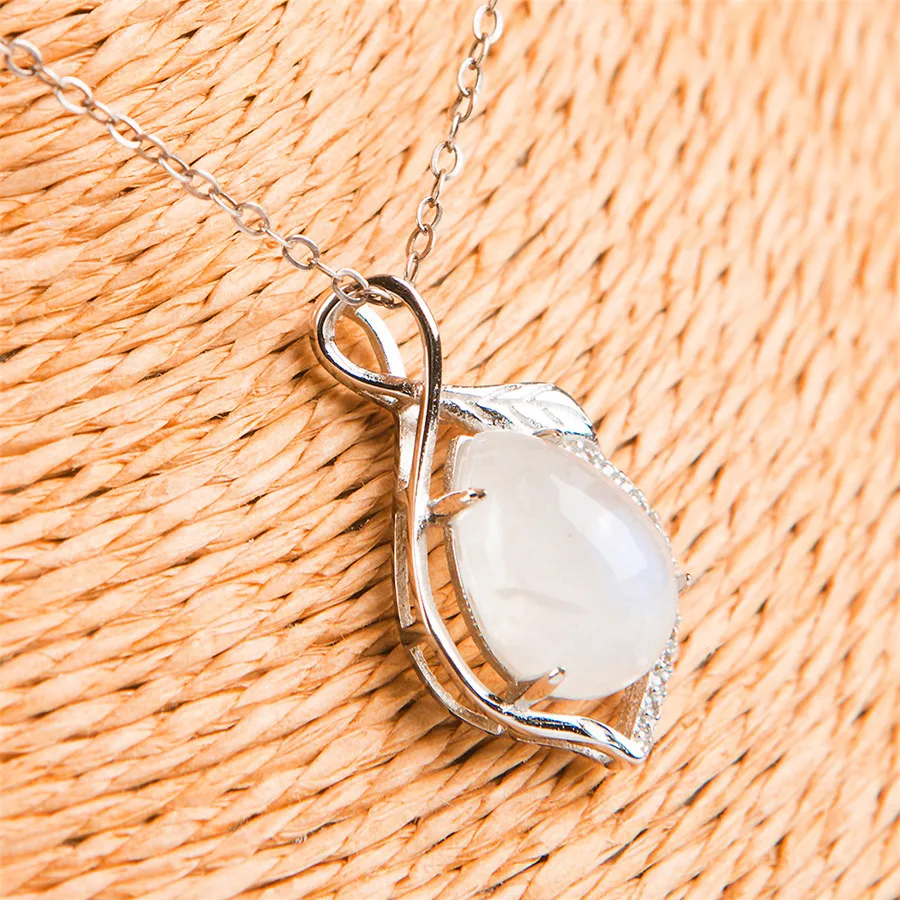 

Natural Moonstone Blue Light Gems Stone Silver Woman Pendant 14*11*6mm AAA