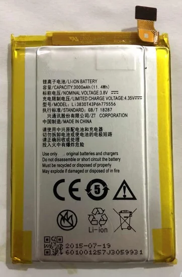 Li3830T43P6h775556 Аккумулятор для 100% оригинальный zte Axon A1 AXON A2015 Tianji TD LTE двойной хромой V7
