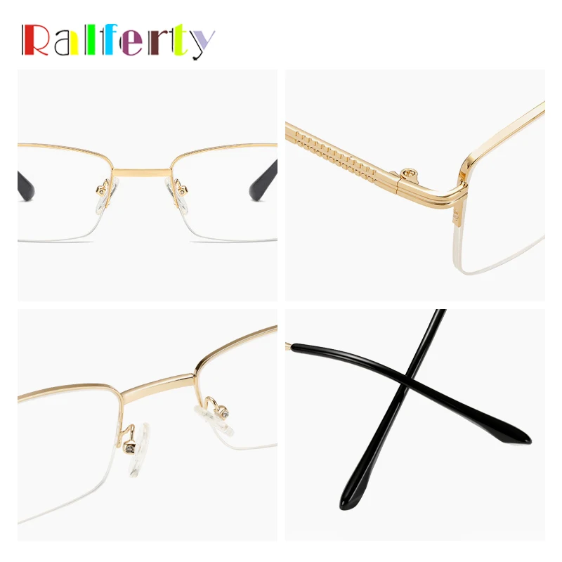 Ralferty, квадратная полуоправа, очки для чтения, мужские диоптрийные медицинские очки для дальнозоркости+ 1,0+ 1,5+ 2,0+ 2,5+ 3,0+ 3,5+ 4,0 A001