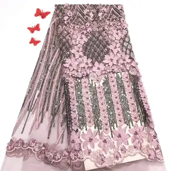 

NEW African Lace Fabric 2018 High Quality fuchsia Lace Beaded Lace Fabric Sewing Applique Indian Fabrics For Dress Wedding JX01