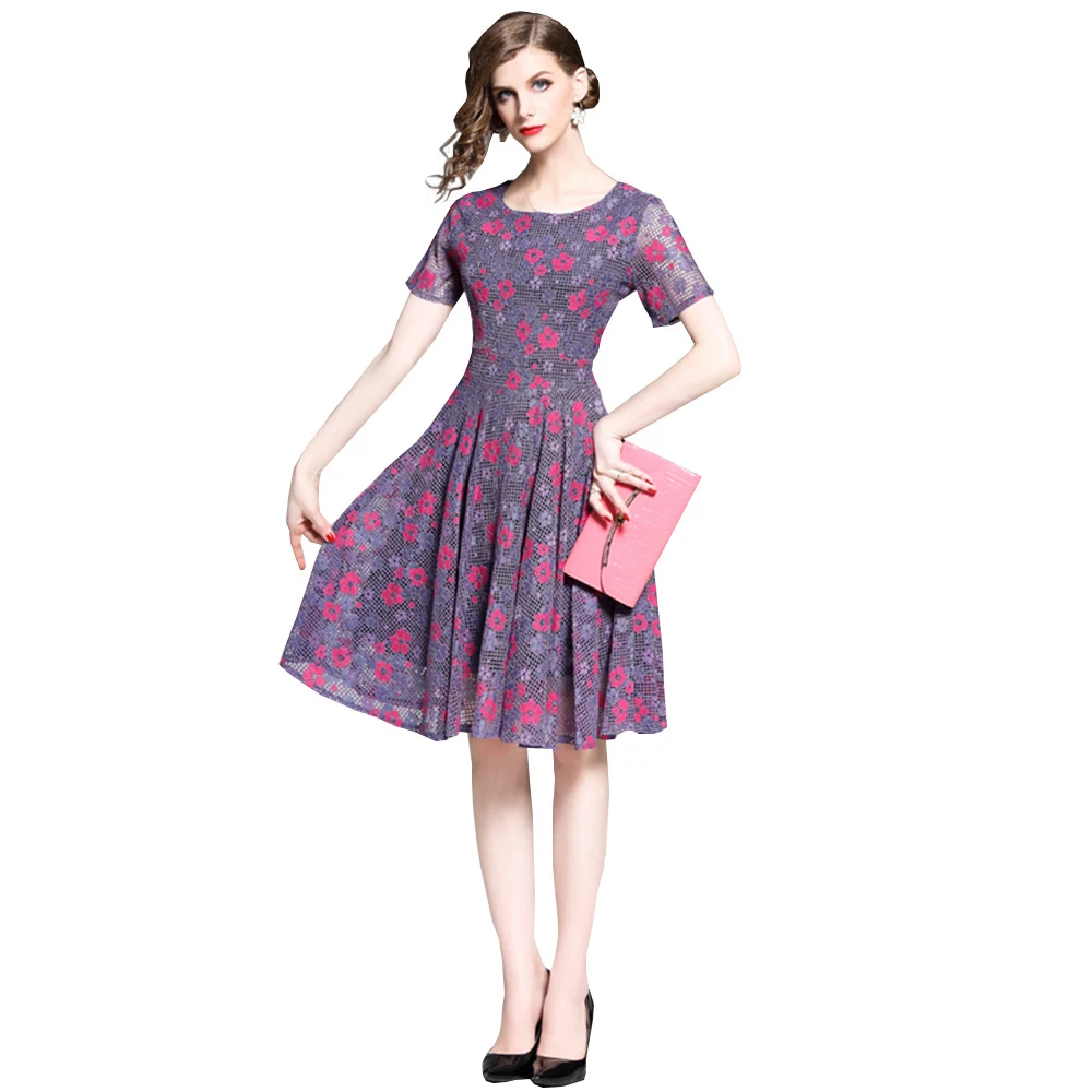Woman Summer Lace Dress Floral Embroidered Female Casual Dresses O neck