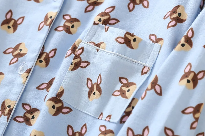 Матовый Хлопковые пижамы Для женщин с милой собачкой печатающая головка Комплект из 2 предметов с длинными рукавами и с эластичной резинкой на талии, пижамы, одежда для отдыха S7D701
