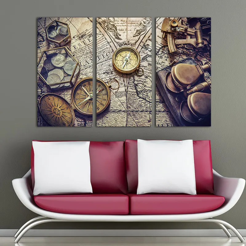 3 Panels Vintage World Map Canvas Painting Oil Panting On Canas Home Decor Wall Picture For Living Room | Дом и сад