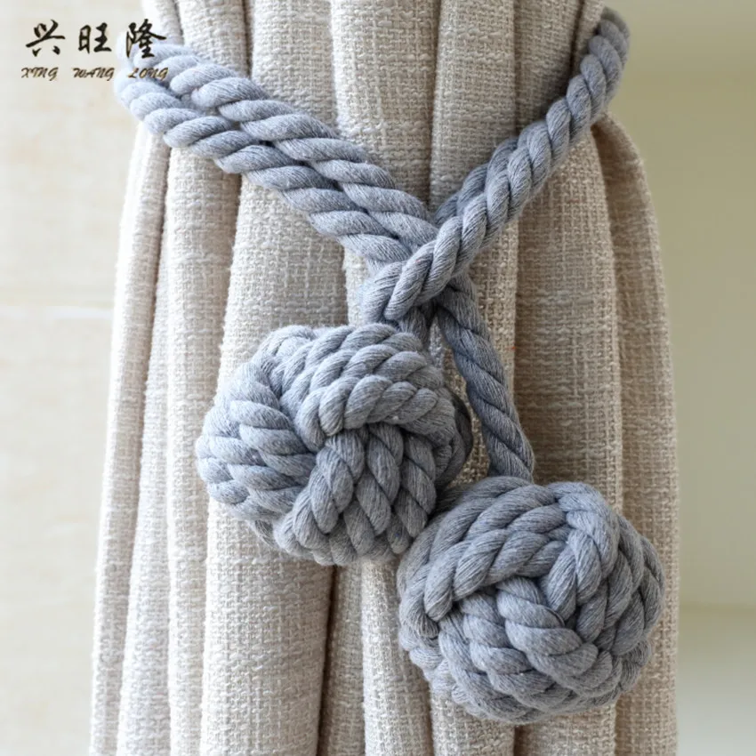 XWL 2Pcs Hand Woven Cotton Hemp Curtain Hanging Ropes Double Balls
