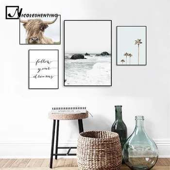 

Scandinavian Landscape Sea Beach Canvas Poster Cow Minimalist Nordic Style Wall Art Print Painting Tropical Decoration Picture