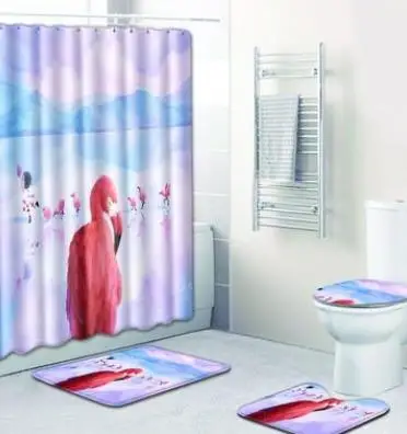 Новое поступление 4 шт./компл. Фламинго занавеска для душа Ванная комната коврик для унитаза комплект Нескользящие Tapis Salle De Bain Alfombra Bano - Цвет: 3