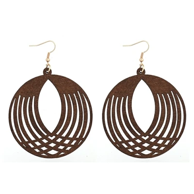 YULUCH африканские натуральные ручной работы деревянные круглые ажурные кулон с ананасом для персонализированные модные женские украшения серьги подарок - Окраска металла: brown