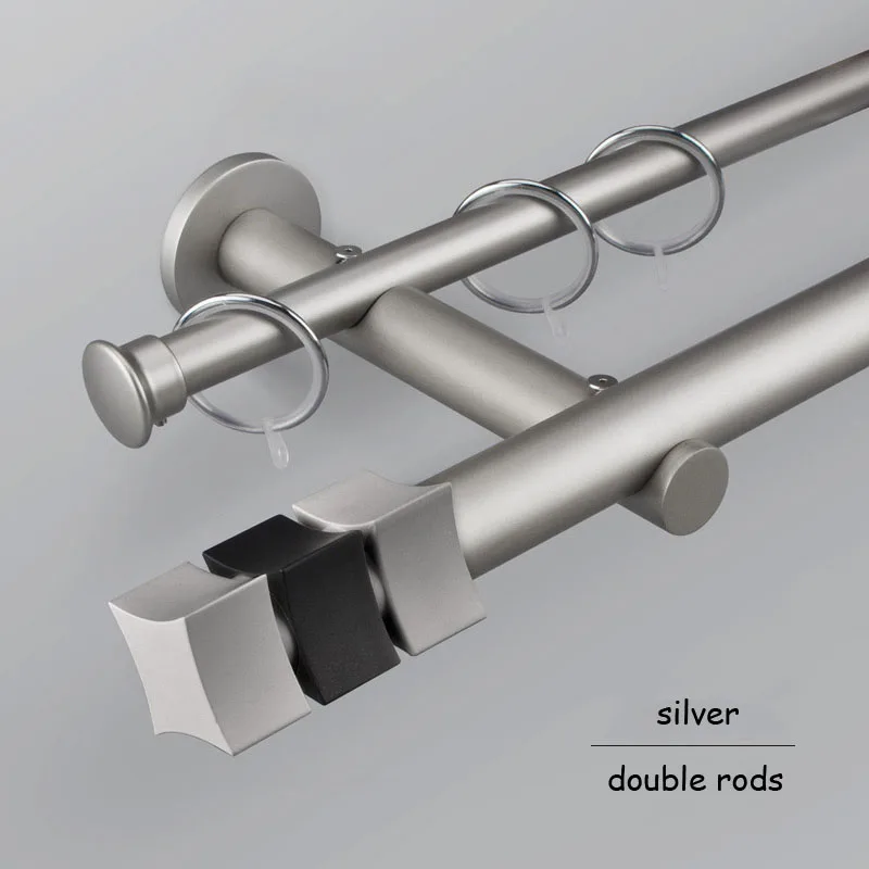 Дизайн, модный твердый карбоновый стальной карниз с декоративной круглой головкой, одинарные двойные занавески, аксессуары на заказ, размер - Цвет: silver double