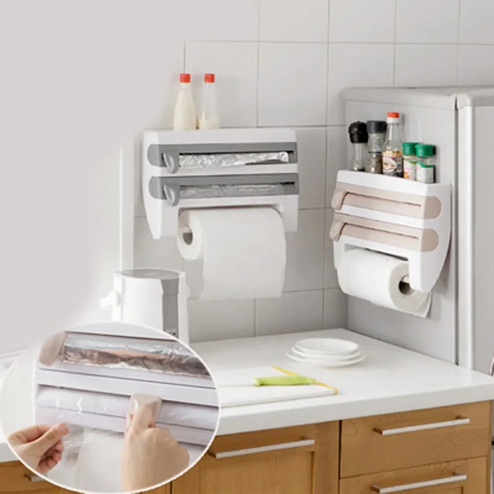 Портативный кухонный стеллаж для хранения пленки для соуса, контейнер, держатель для бумажных полотенец с режущими лезвиями, товары для дома, кухни