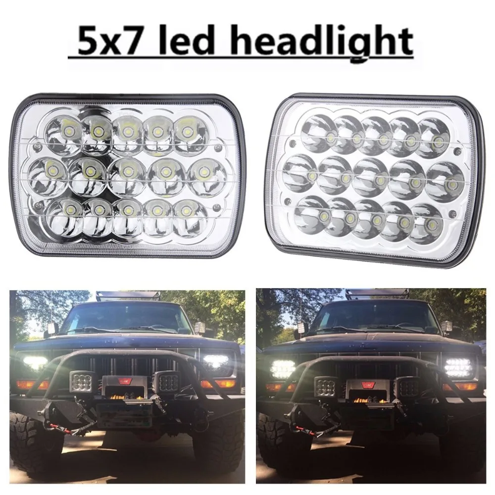 Chrome Auto Accessories Headlight 7 Square Car Lights LED Rectangular Headlight 5x7 For Jeep Truck Moto Driving Light (2)