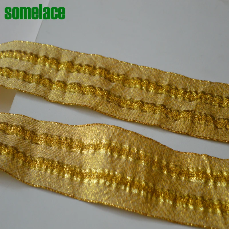 

4.5cm wide(5yds/lot)fluorescence gold ribbon embroidery lace Hight quality lace fabrics embroidered lace2018102711