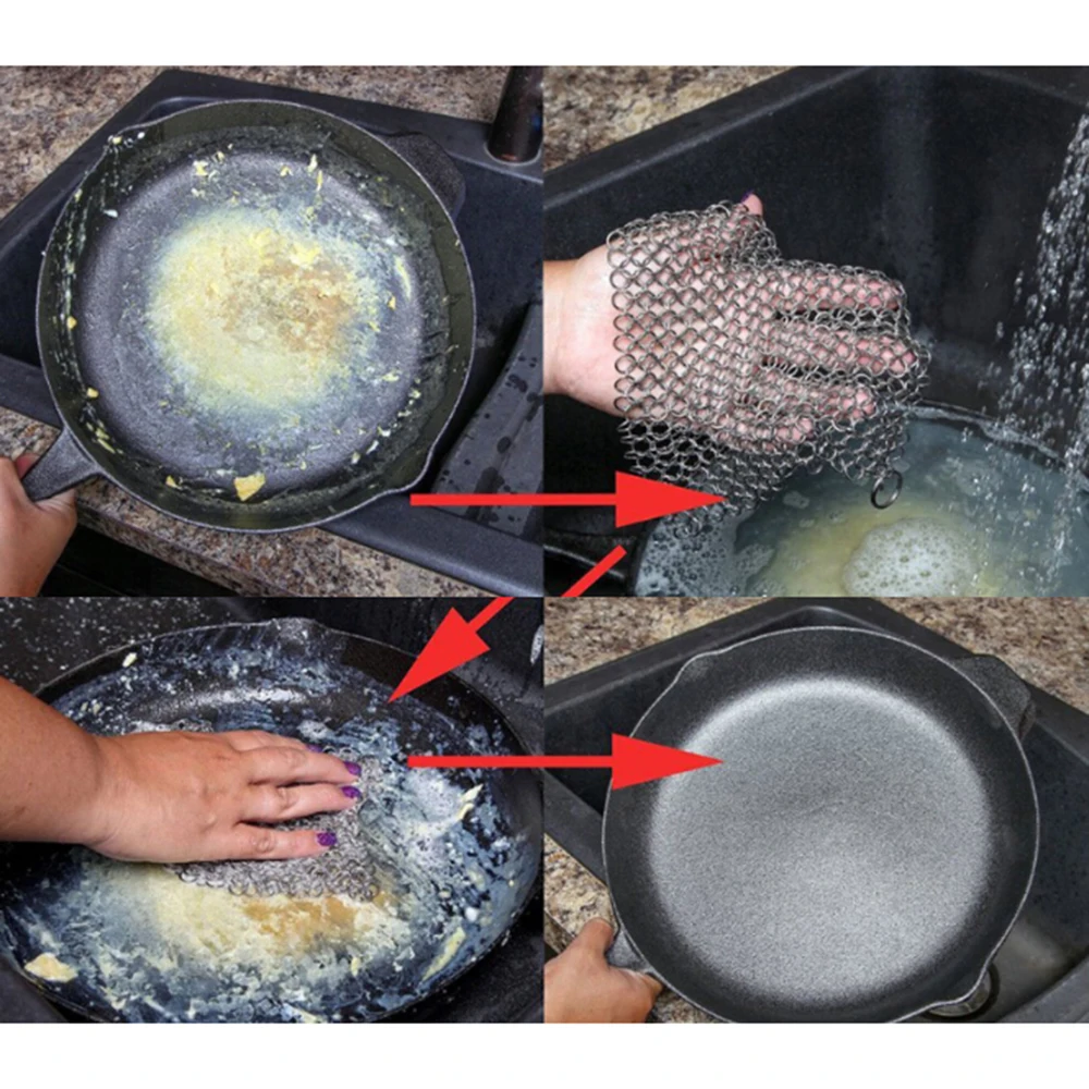 

Stainless Steel Finger Cast Iron Cleaner Chainmail Palm Brush Scrubber Kitchen Wash Tool Ring Cleaning Network Pot Washer Net