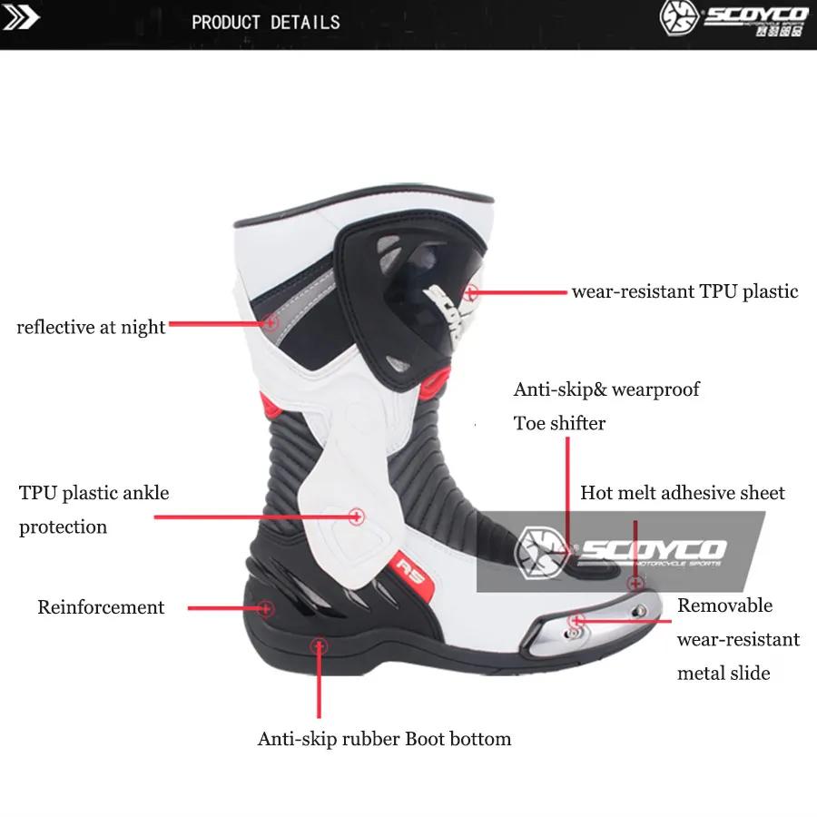 SCOYCO/; красные ботинки для езды на мотоцикле; ботинки для гоночного мотокросса; безопасные ботинки до лодыжки; Противоударная Мужская обувь с высоким голенищем; MR001