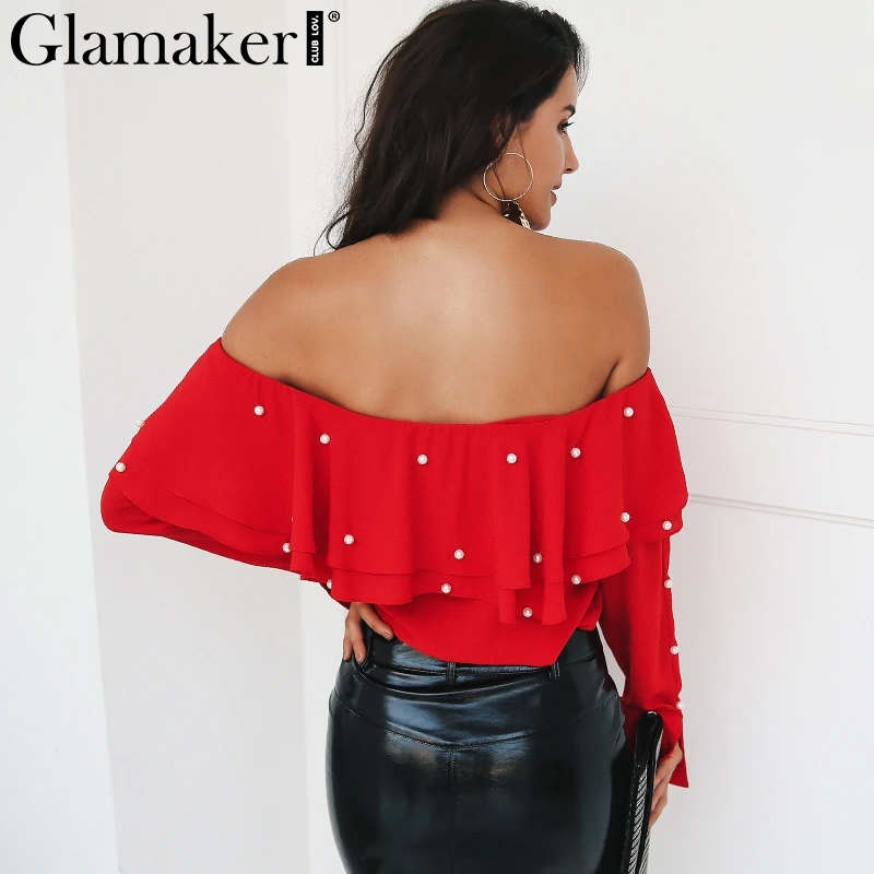 Женская блузка с открытыми плечами Glamaker Весенняя коллекция рубашка глубоким v