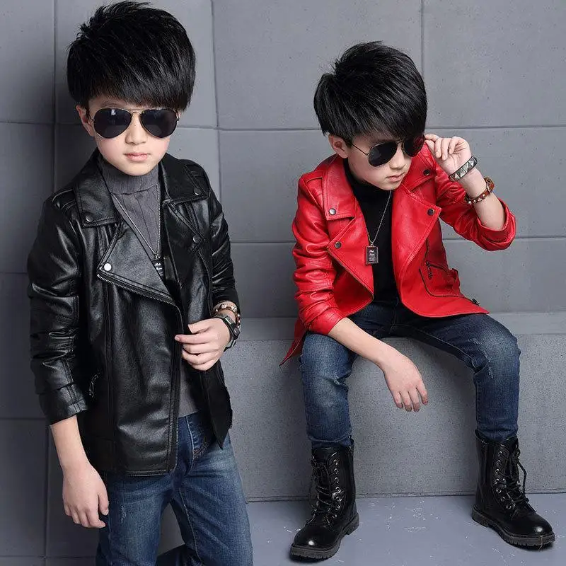

Boys Coats Toddlers Teens Girls Leather Jackets 2018 New Fashion Spring Autumn Children Outerwear Black Red Kids Clothes