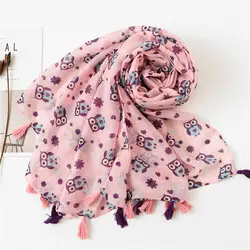Для женщин мультяшный шарф 2019 Мори обувь для девочек осень весна Южная Корея kawaii Длинные розовые Сова узор шарф накидка шаль пашмины