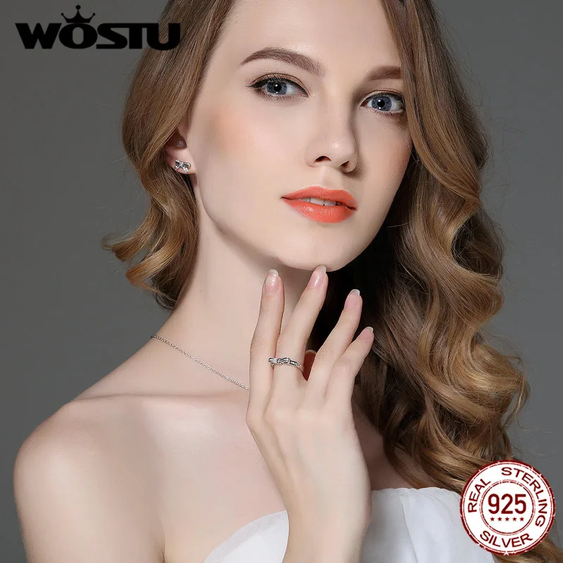 WOSTU подлинный настоящий 100% Стерлинговое Серебро 925 пробы сверкающий лук узел