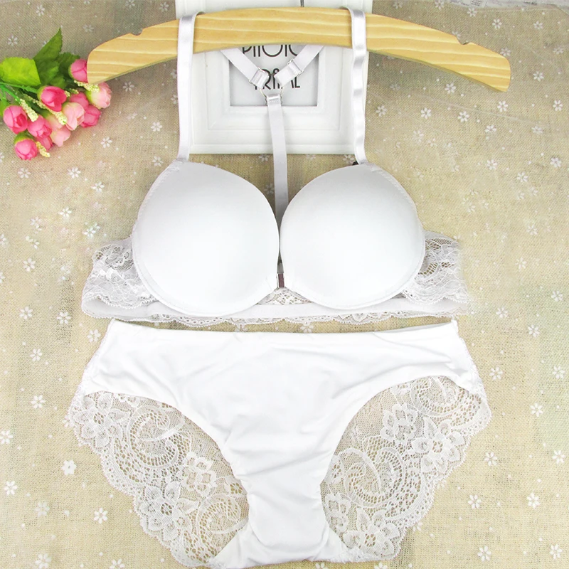 Deep V Sexy Y-line Straps 6 Colors Brassiere Fashion Soft Lace Bra and Panty Set Women Bras Front Closure Female Lingerie Bras