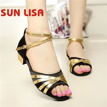 Танцевальные туфли Sun Lisa для женщин Дамская обувь для девочек детей обувь танцев с квадратным каблуком костюмы бальных Сальса