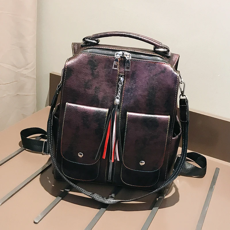 Мягкий кожаный рюкзак для колледжа, Модный женский рюкзак, Большая вместительная школьная сумка, сумка Mochila с бахромой, женский рюкзак - Цвет: Violet