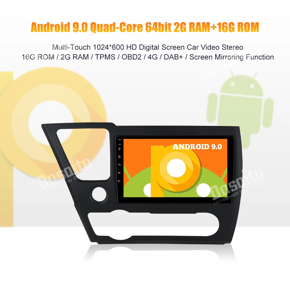 Flash Deal Android 9.0 Car 1 din car audio for Honda Civic 2013 2014 2015(US VERSION )GPS MP3  WIFI  Car Radio Bluetooth 9" IPS 0