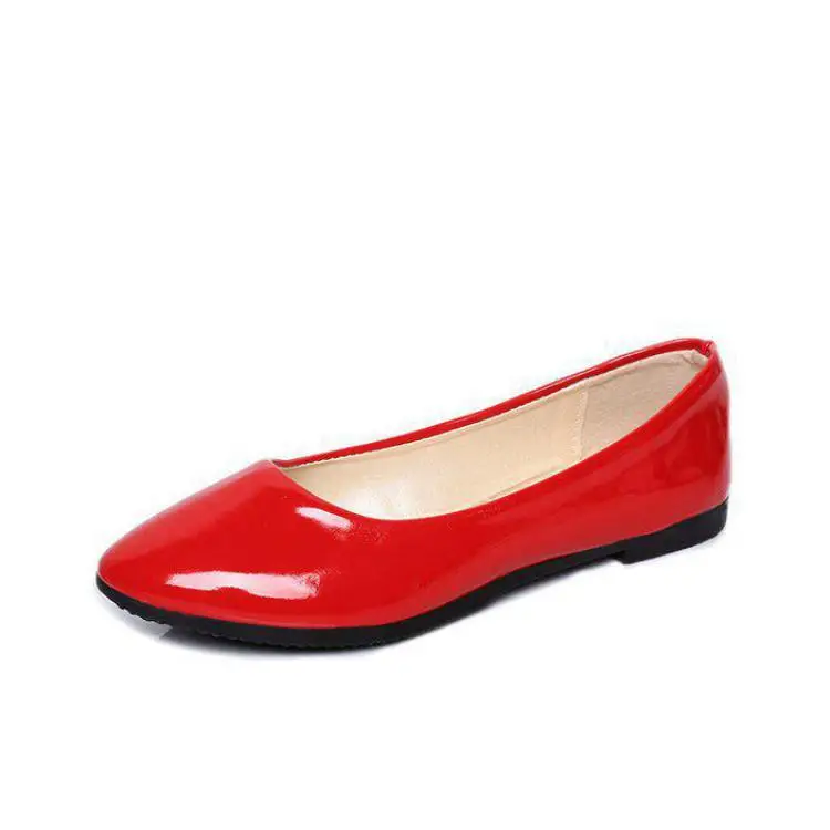 Туфли из кожи на плоской подошве с круглым носком; тонкие туфли; Размеры 35-42 - Цвет: Красный