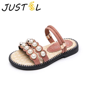 

Nw Girls Fashion Flat with Slippers Summer Children's Pearl Wild Baby Shoes Kids Non-slip Beach Slippers