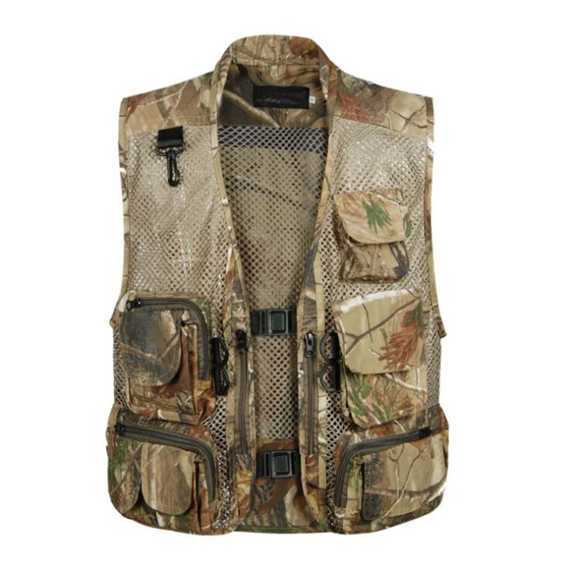 

Mens Waistcoat Sleeveless Coats Summer Baggy Multi Pocket zipper Photographers Male Vest Gauze Green Camouflage Gilet for Men
