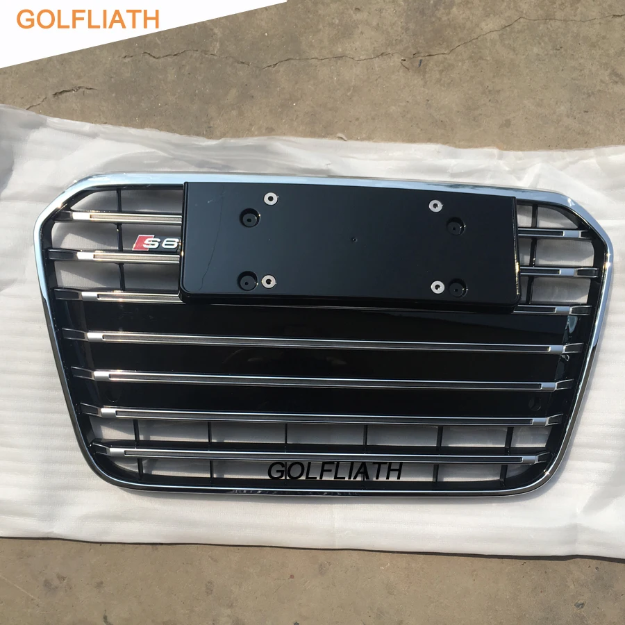 

GOLFLIATH S6 Style A6 Chromed Black Front Grill Bumper Mesh Grille with parking sensor hole for Audi A6 2012 2013 2014 2015