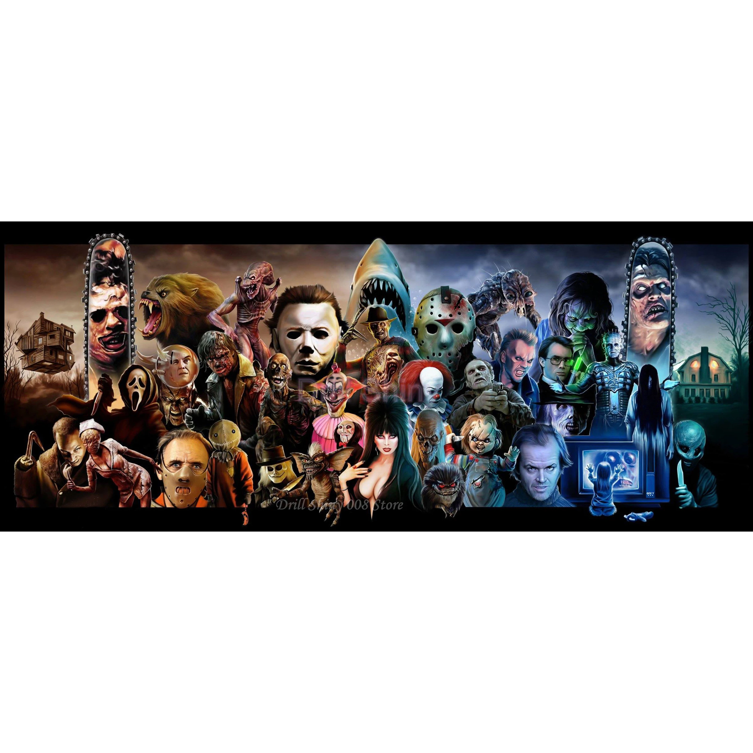 

5D DIY Full Diamond Painting Classic Horror Villains and Monsters MASH UP Movie Character Collage Cross Stitch Wall Sticker Gift